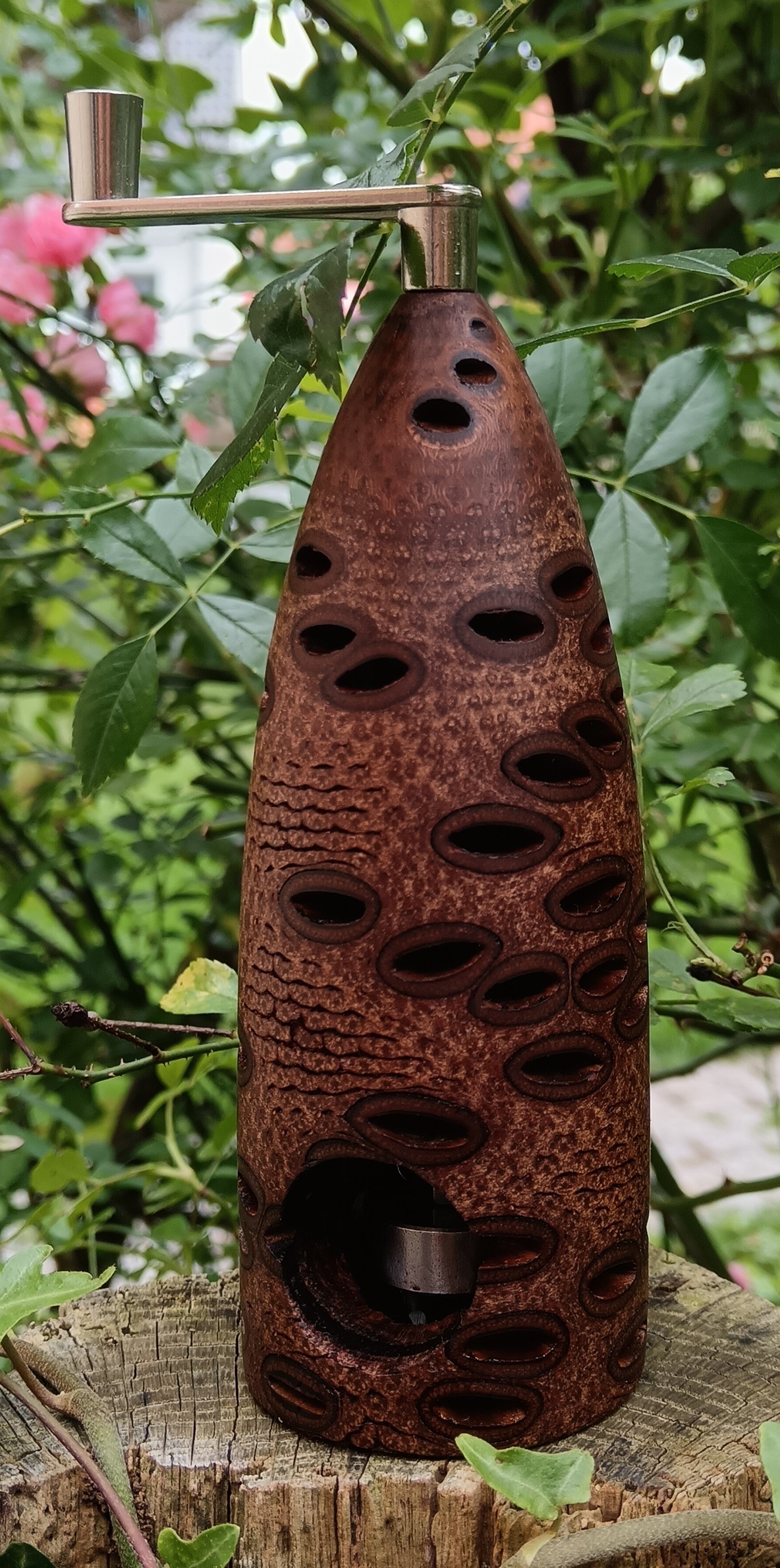 Handgedrechselte Muskatmühle – Unikat aus Banksia-Zapfen
